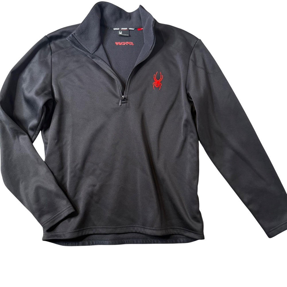 Spyder Quarter Zip Pullover Mens Large Black Red Logo Fleece Lined Outdoor